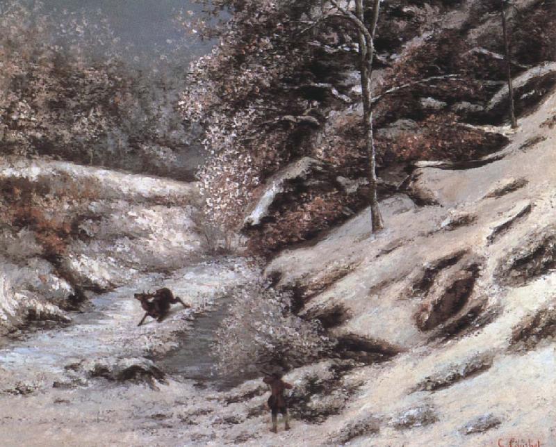 Gustave Courbet Injured deer in the snow oil painting image